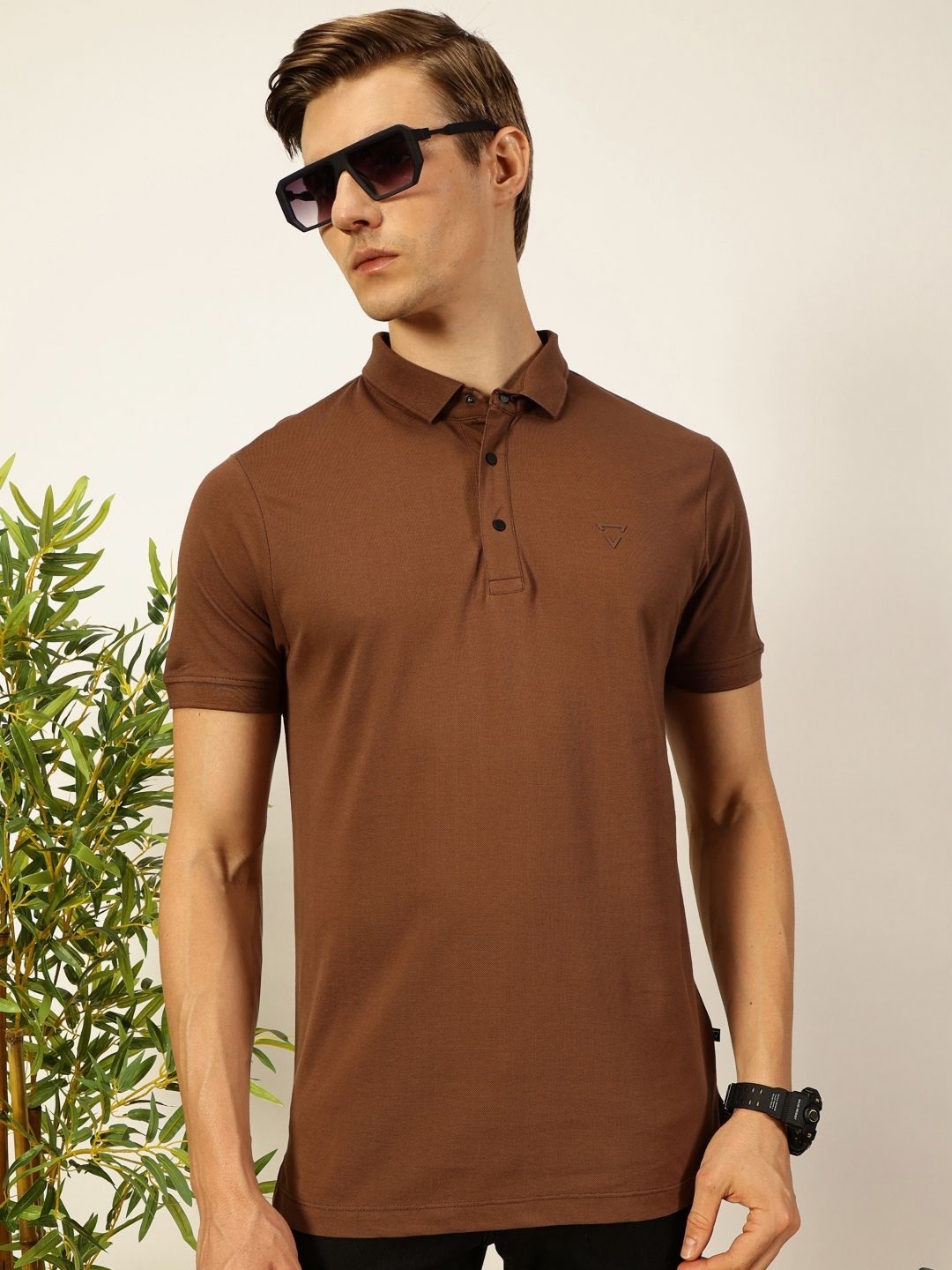 

Thomas Scott Men Solid Polo Collar Cotton T-shirt, Brown