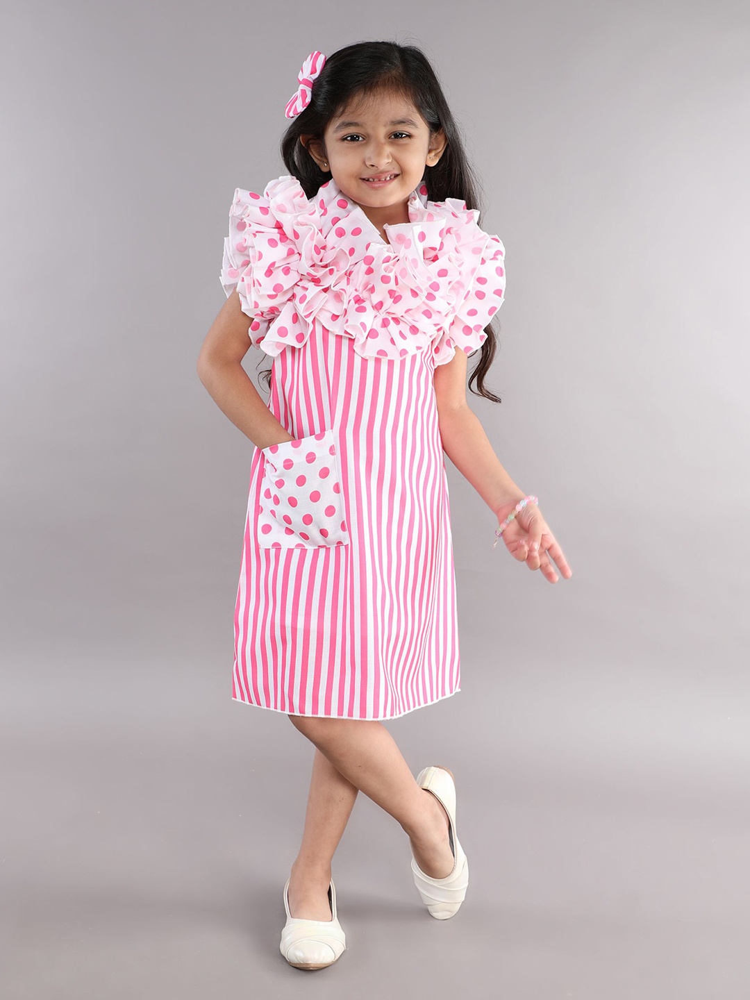 

Pink Chick Striped Ruffled A-Line Dress