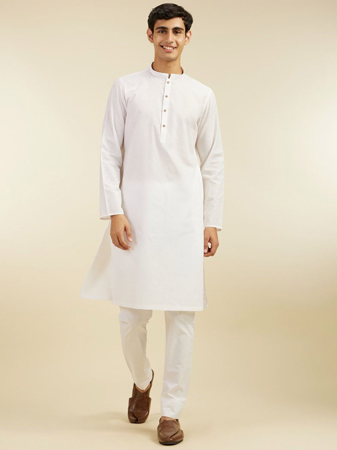 

Diwas by Manyavar Floral Printed Mandarin Collar Straight Kurta, White