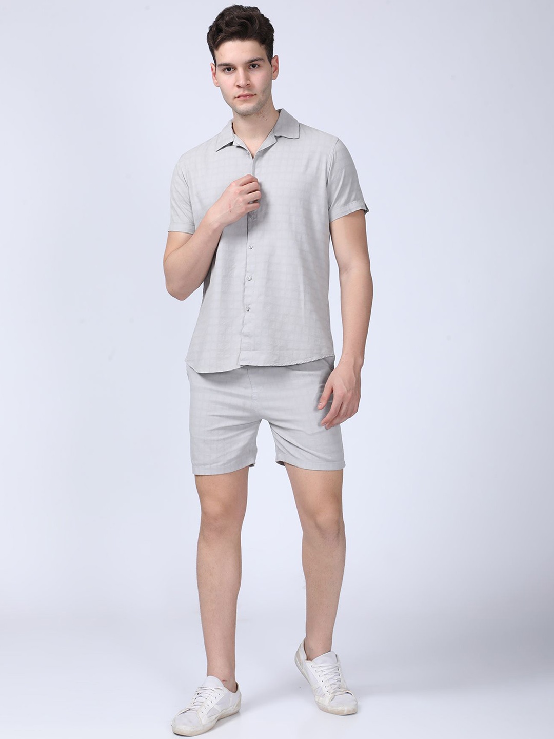 

POE Striped Pure Cotton Shirt With Shorts Co-Ords, Grey