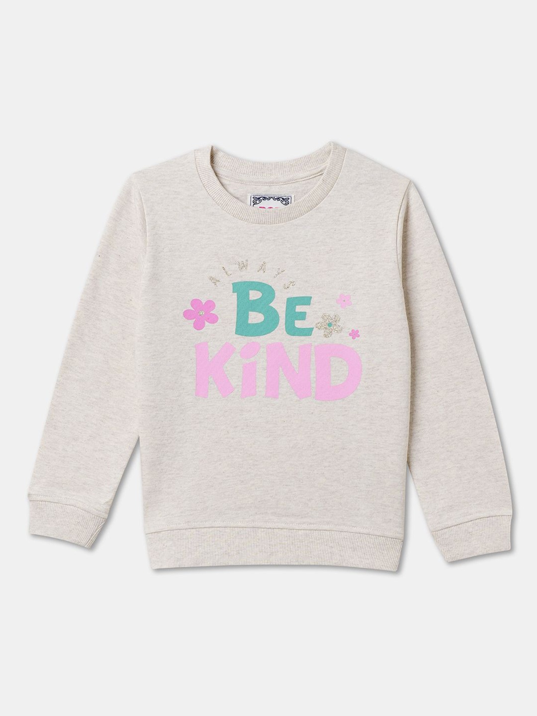 

R&B Girls Typography Printed Round Neck Cotton Pullover Sweatshirt, Grey