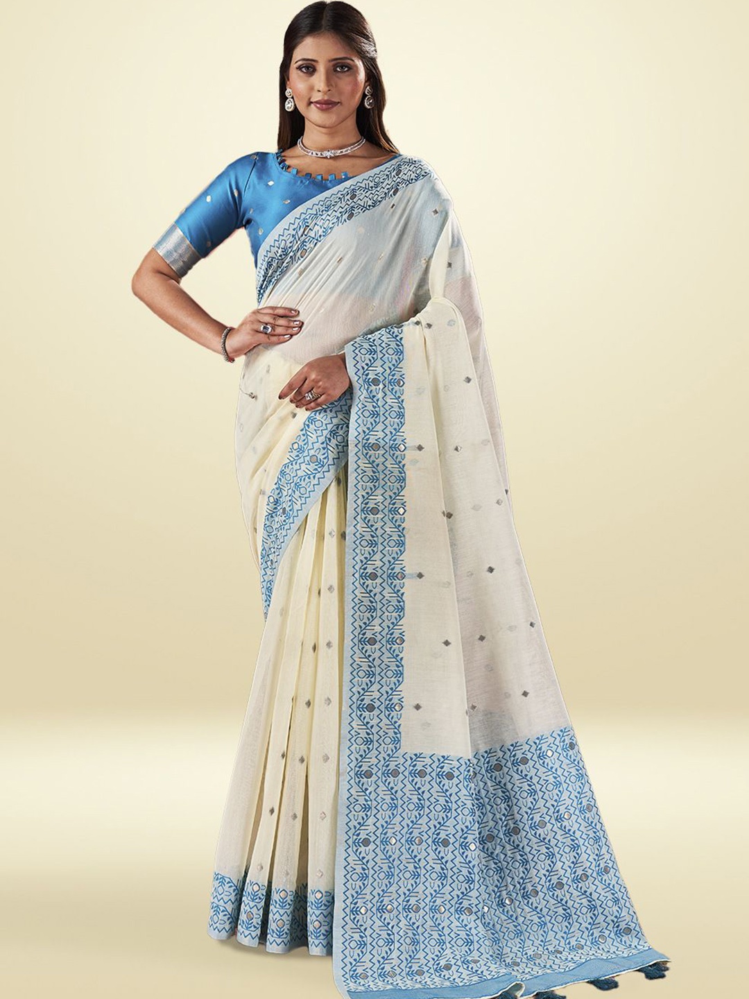 

SARHA Woven Design Printed Pure Cotton Saree, Blue