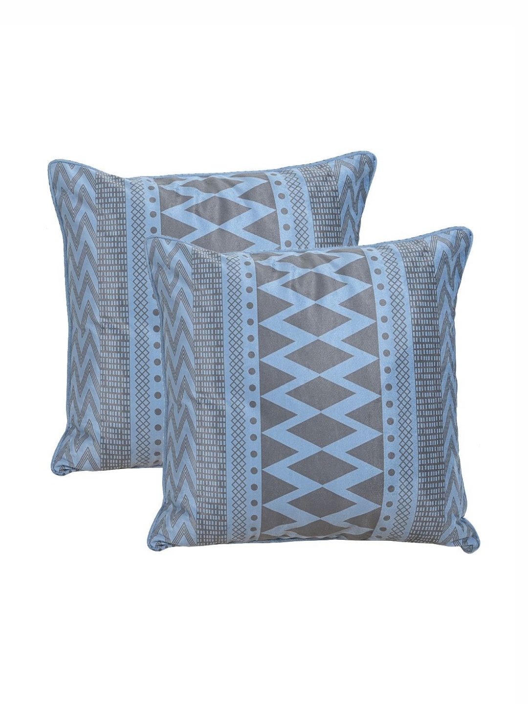 

Saral Home Blue & Grey 2 Pieces Aveda Boho Printed Velvet Square Cushion Covers