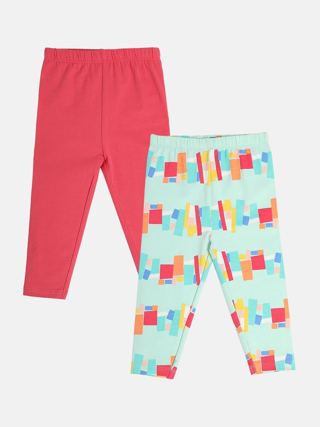 

MINI KLUB Girls Pack Of 2 Printed Cotton Leggings, Coral