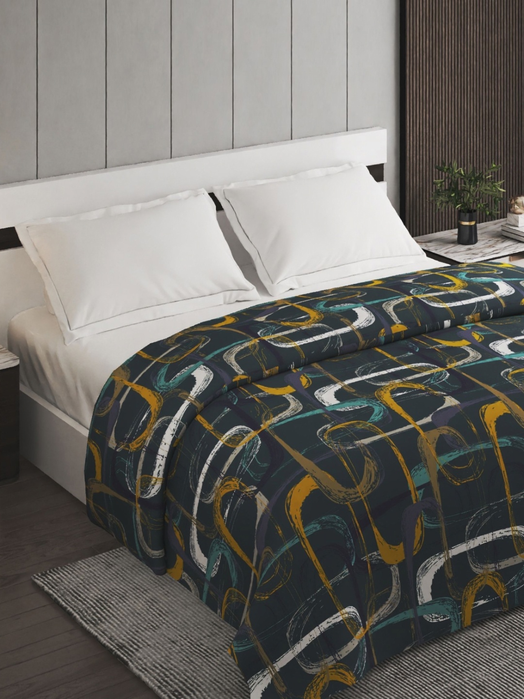 

Home Centre Corsica Juniper Blue Geometric Microfiber 150 GSM Double Bed Comforter