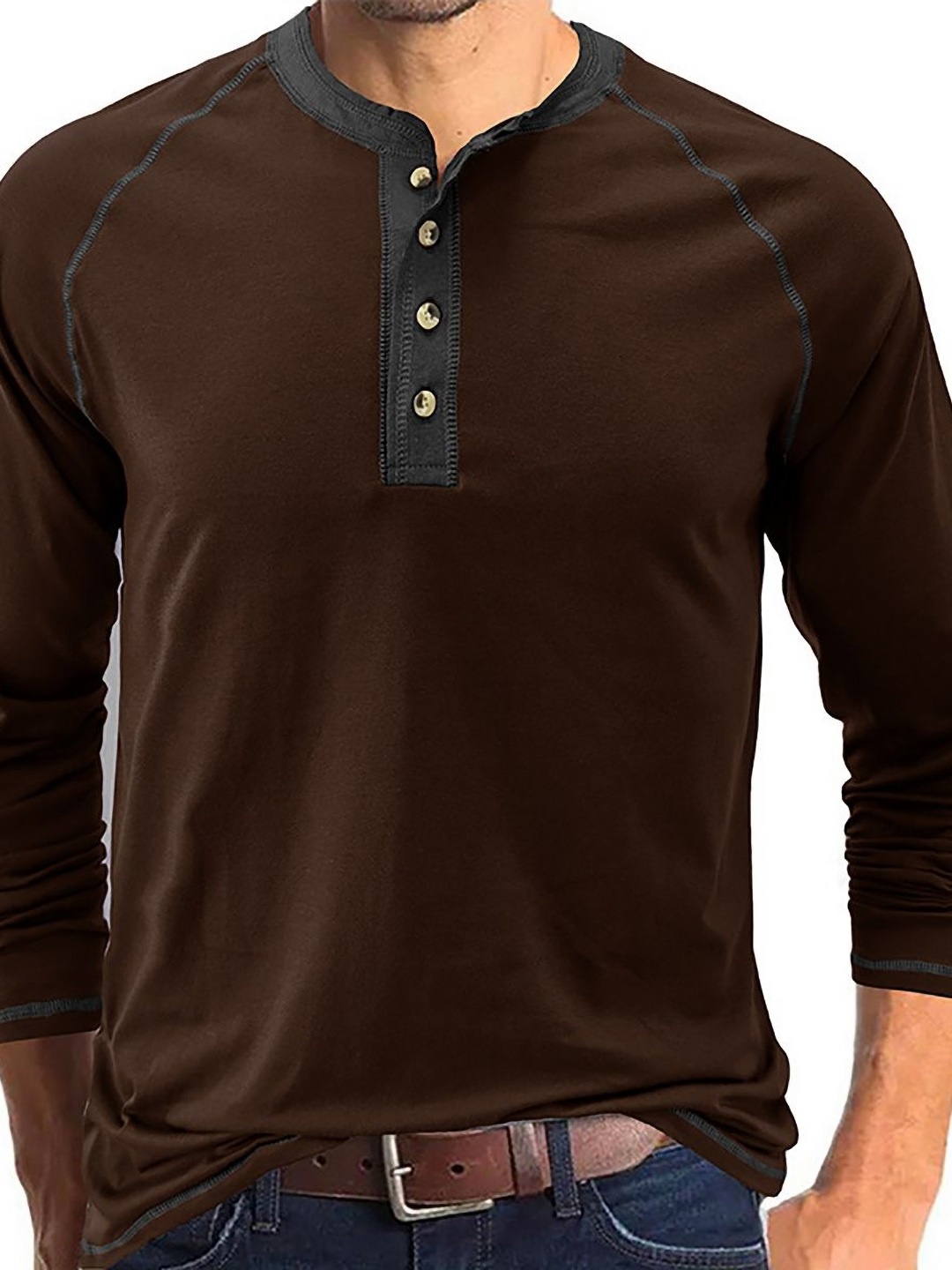

StyleCast x Revolte Men Solid Henley Neck Cotton T-shirt, Brown