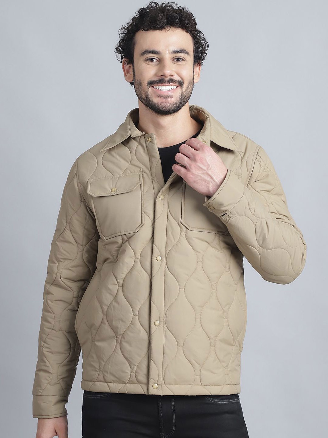 

HOUSE OF VEDAS Men Lightweight Biker Jacket, Beige