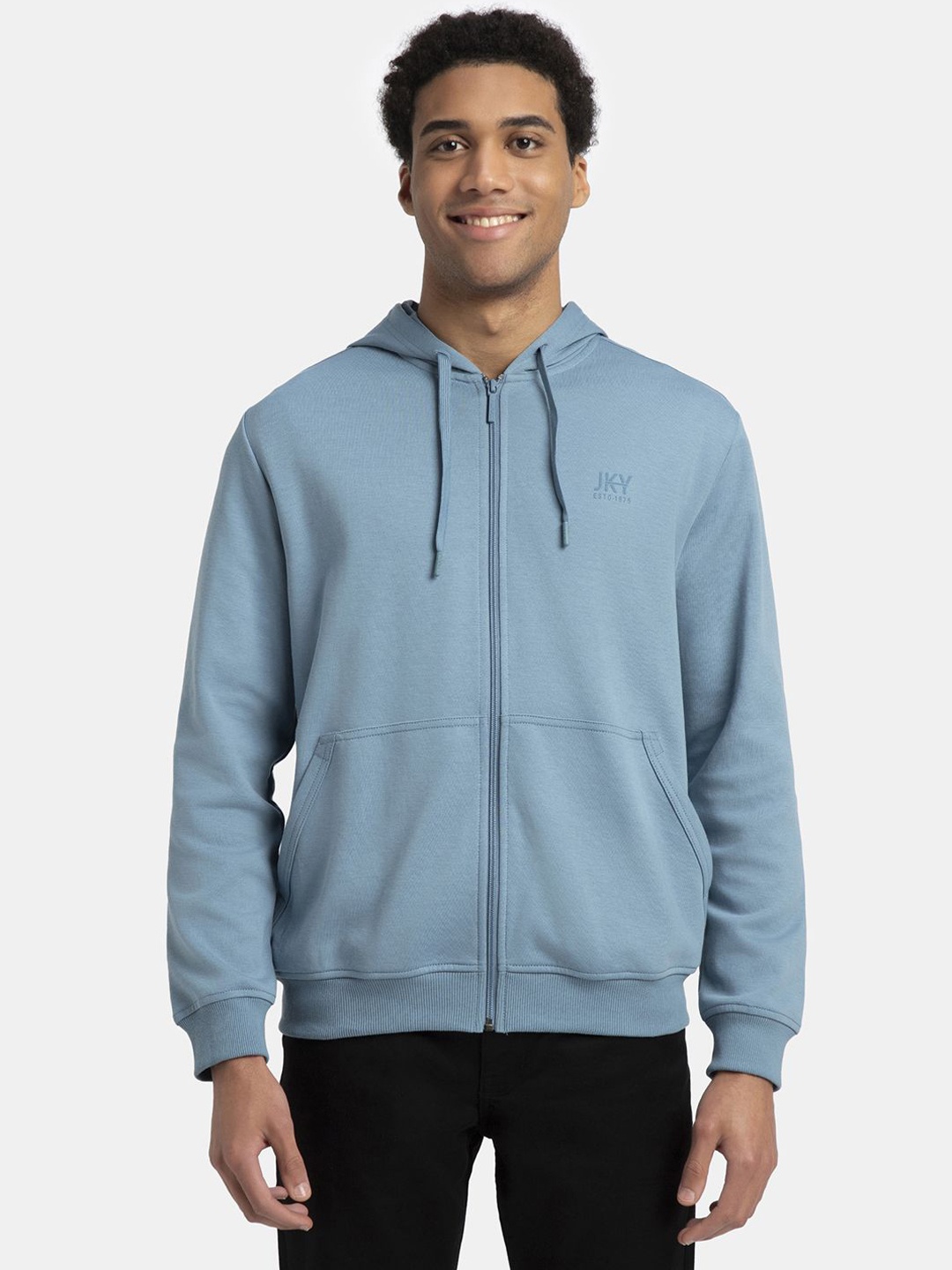 

Jockey Super Combed Cotton Rich Pique Hoodie Jacket with Ribbed Cuffs-AM61, Blue