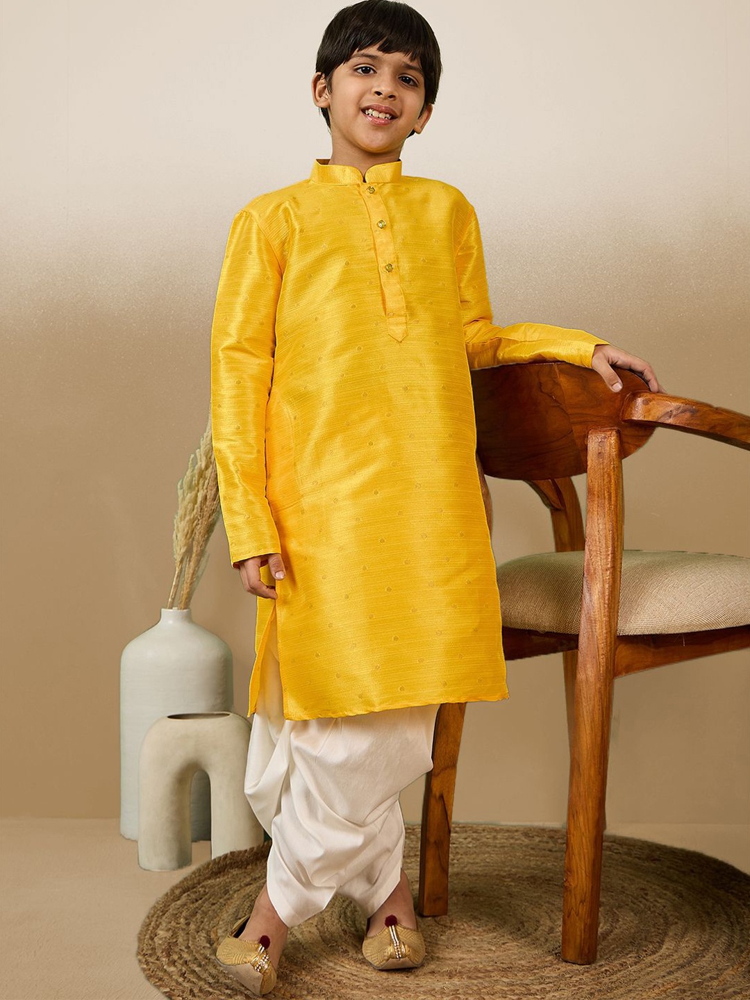 

Here&Now X Sanwara Boys Regular Kurta with Dhoti Pants, Yellow