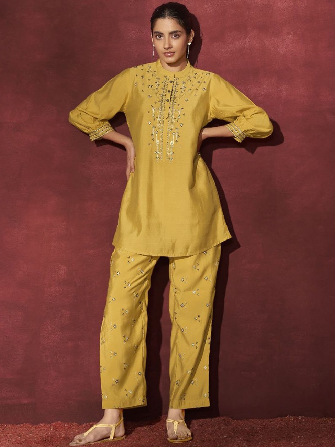 

Kaftanize Embroidered Tunic & Trouser Co-Ords, Yellow