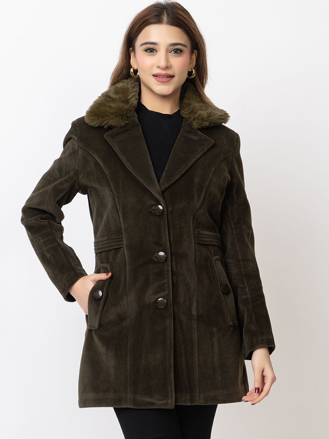 

Lady Leaf Winter Wear Tweed Led Flock Coat, Coffee brown
