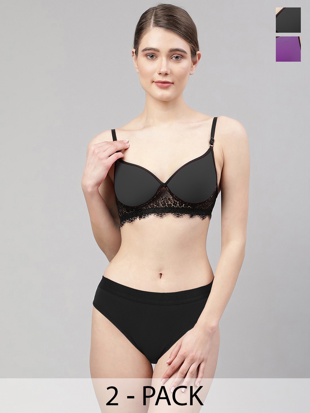 

Aamarsh Pack Of 2 Self-Design Lingerie Sets AD_A_Cupri Set2, Black