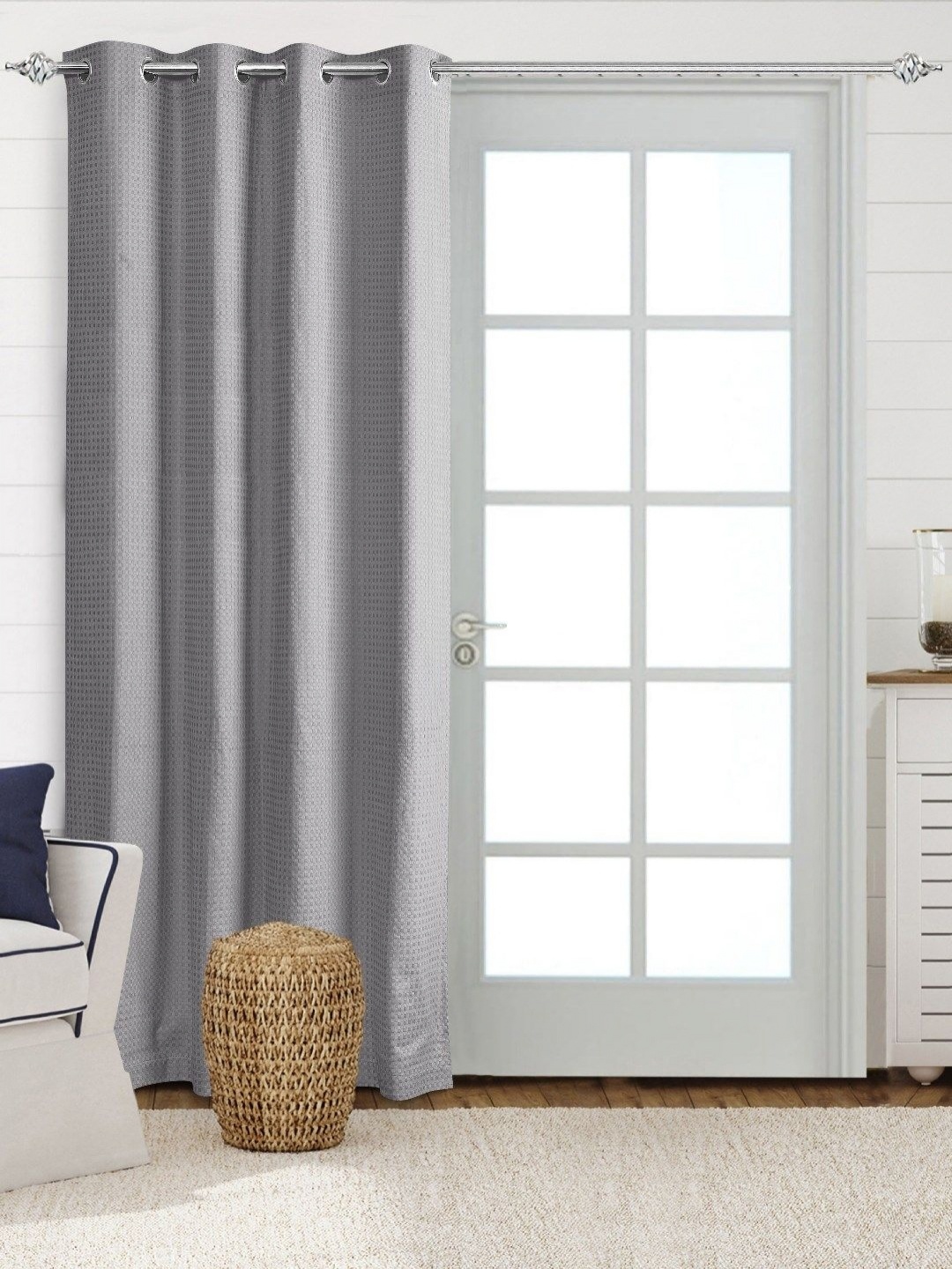 

Saral Home Grey Geometric Woven Design Cotton Room Darkening Long Door Curtain
