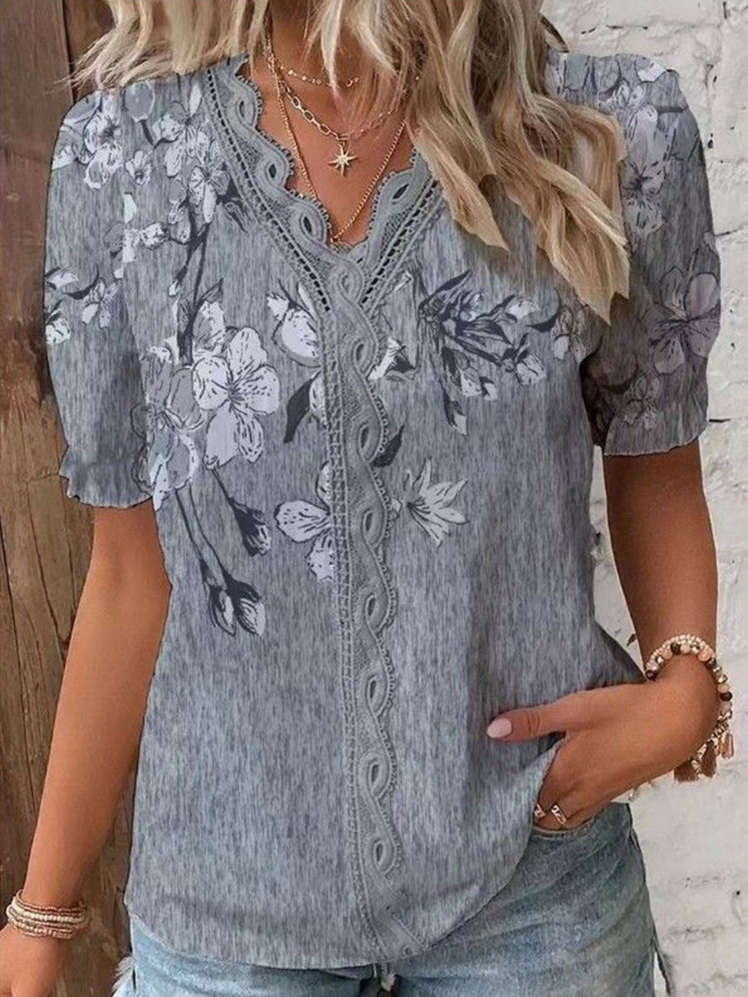 

StyleCast Floral Print Top, Grey