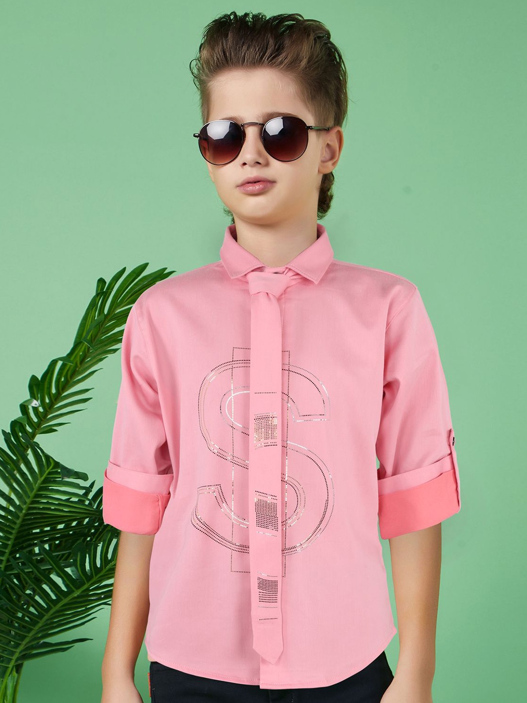 

MashUp Boys Classic Opaque Printed Casual Shirt, Pink