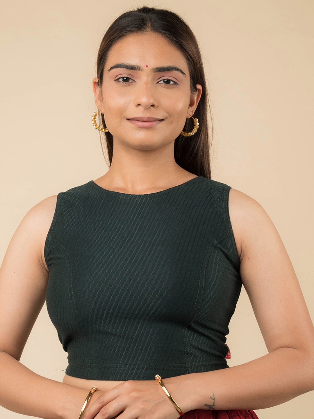

Bindigasm's Advi Sleeveless Stretchable Cotton Saree Blouse, Green