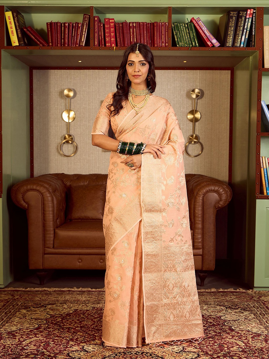 

Dori Woven Design Zari Banarasi Saree, Peach