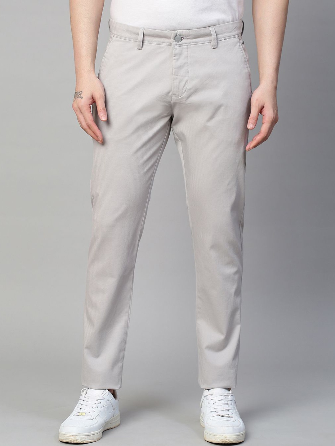 

GENIPS Men Slim Fit Easy Wash Trousers, Grey