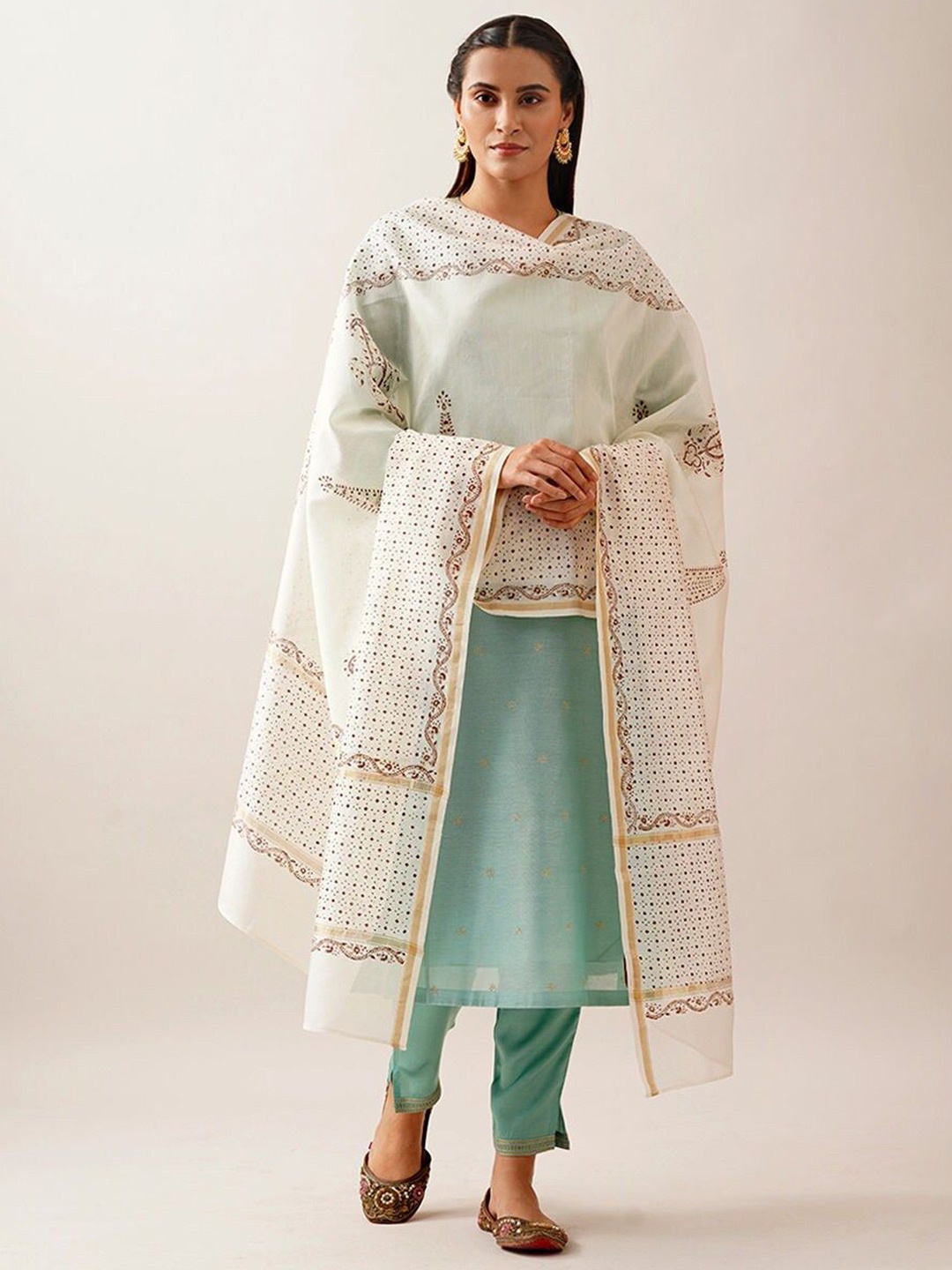 

JAYPORE Printed Cotton Silk Dupatta, White
