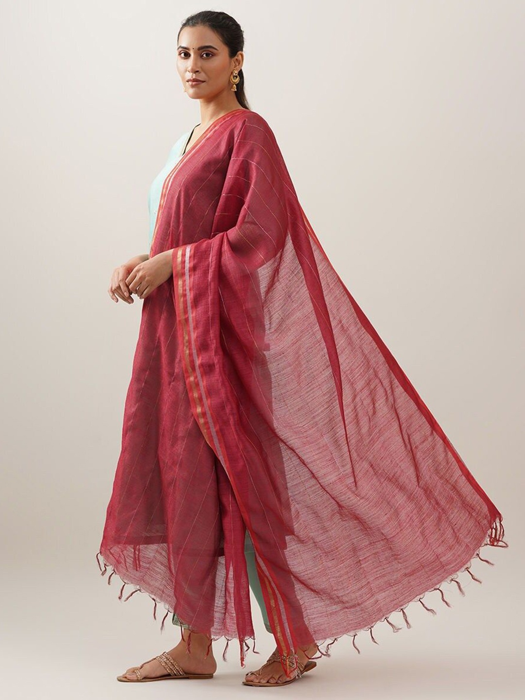 

JAYPORE Woven Design Dupatta, Red