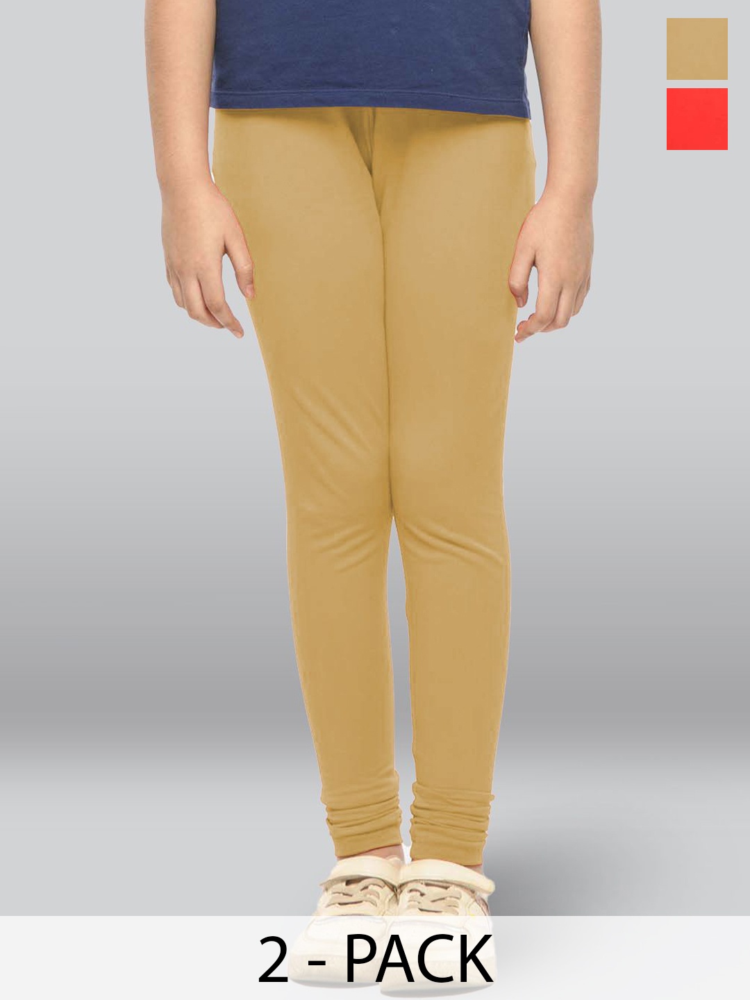 

LYRA Girls Pack Of 2 Cotton Ankle-Length Leggings, Beige