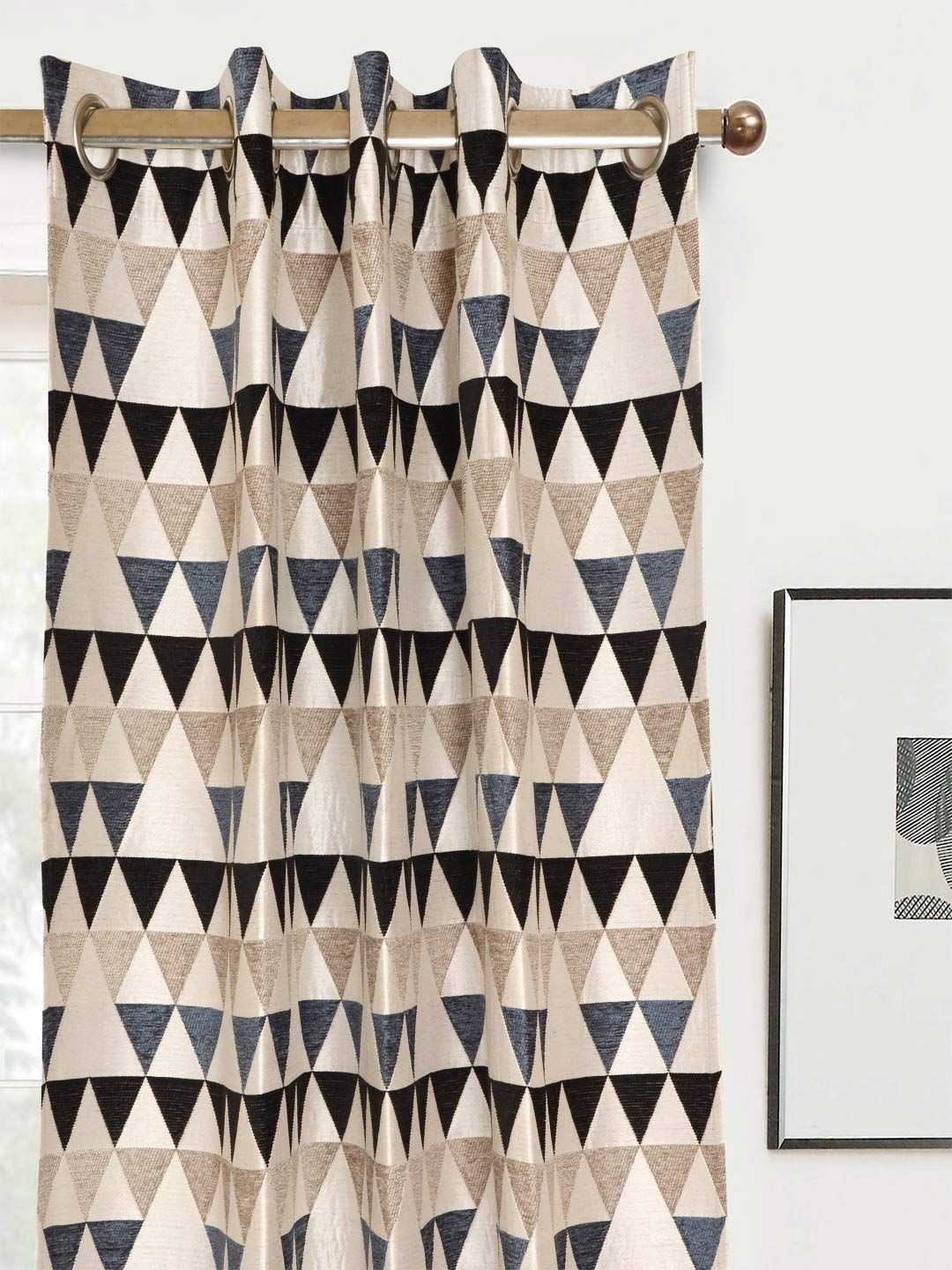 

Saral Home Grey & Black Geometric Printed Black Out Long Door Curtain