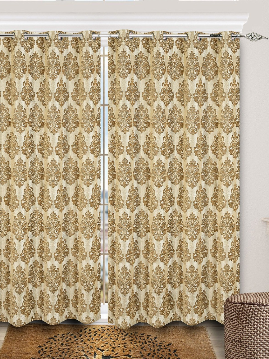 

Saral Home Gold-Toned & Brown 2 Pieces Ethnic Motifs Black Out Door Curtain