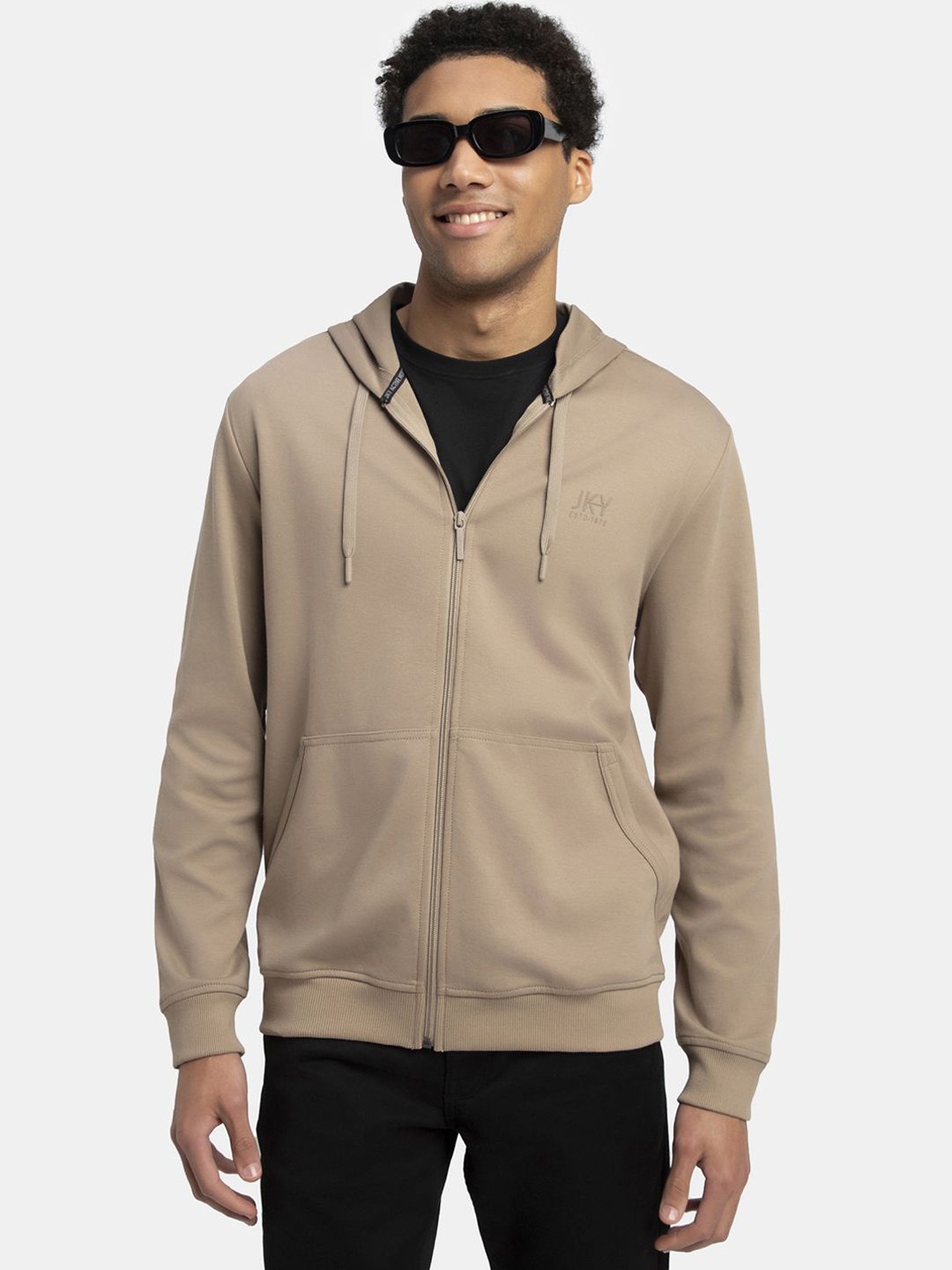 

Jockey Super Combed Cotton Rich Pique Hoodie Jacket with Ribbed Cuffs-AM61, Beige