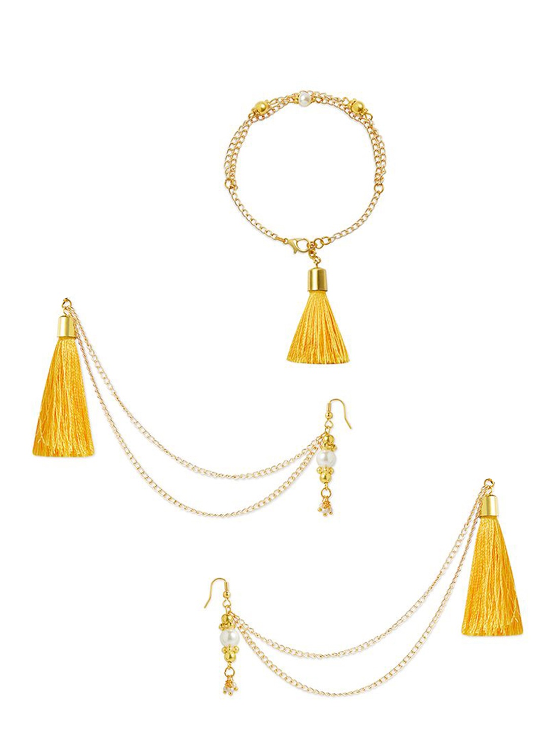 

RIBBON CANDY Beaded-Studded & Tassled Jewellery Set, Gold