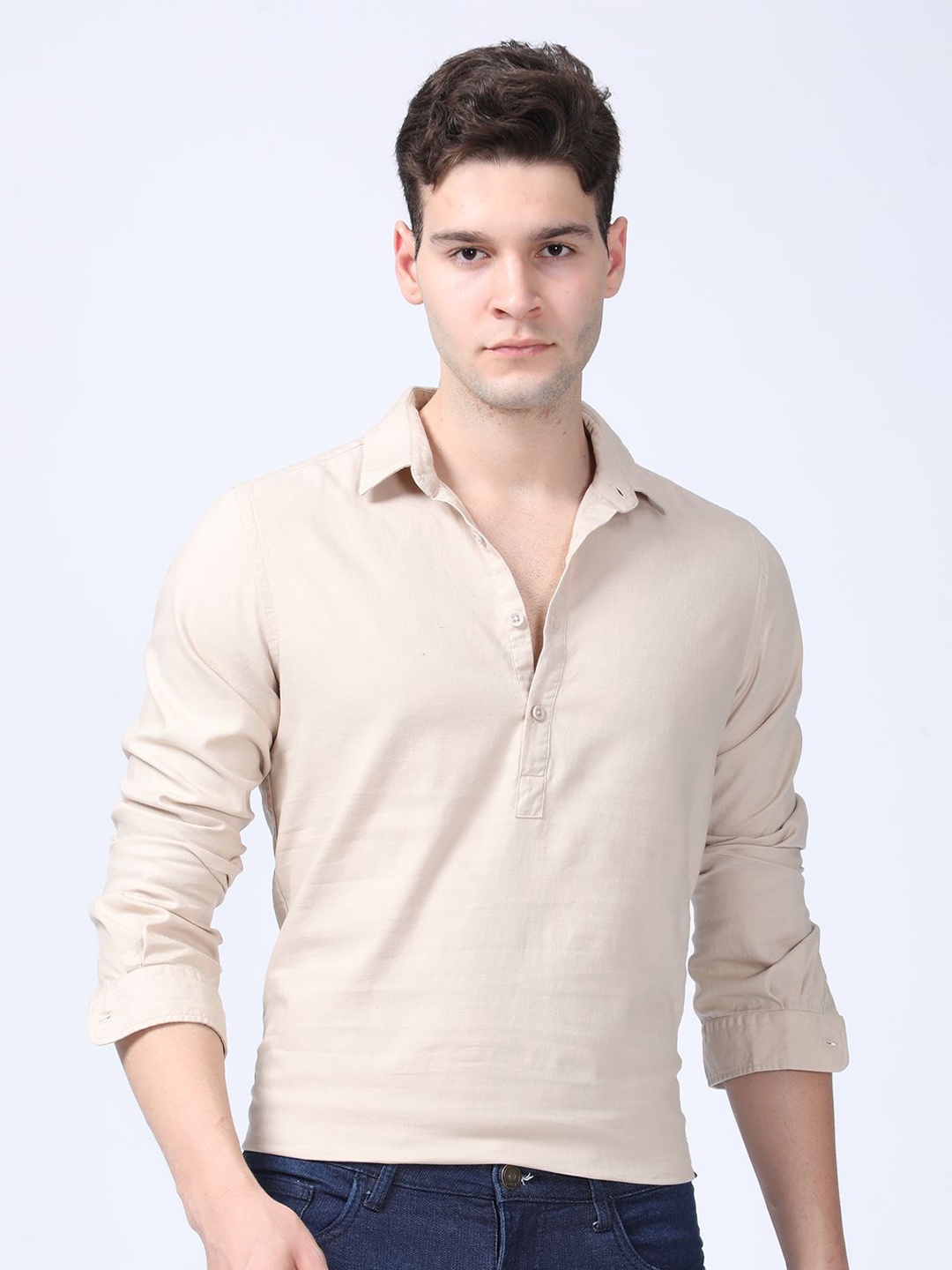 

POE Men Smart Slim Fit Opaque Casual Shirt, Beige