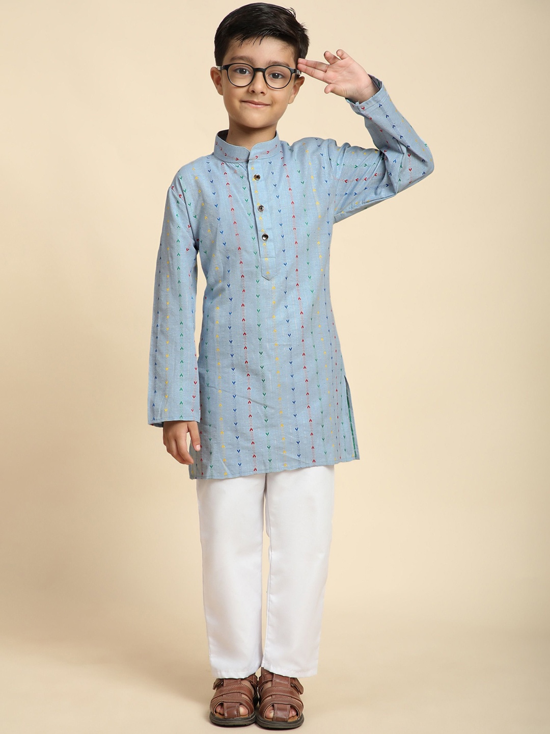 

Pro-Ethic STYLE DEVELOPER Boys Printed Pure Cotton Straight Kurta with Pyjamas, Blue