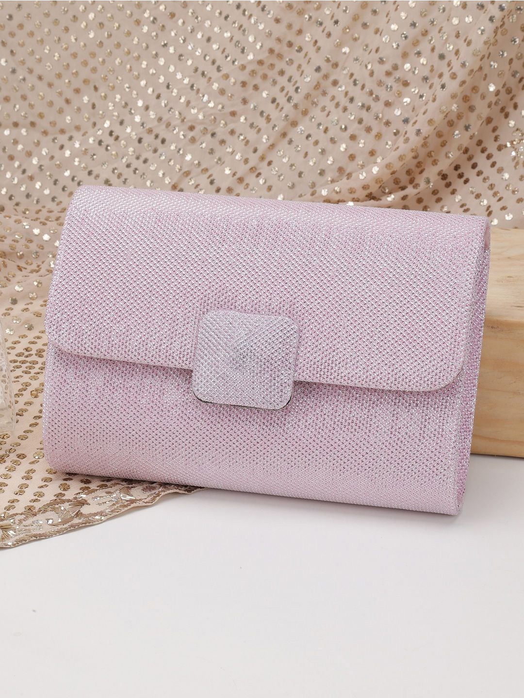 

SAZARA Embellished Shoulder Strap Foldover Clutch, Peach