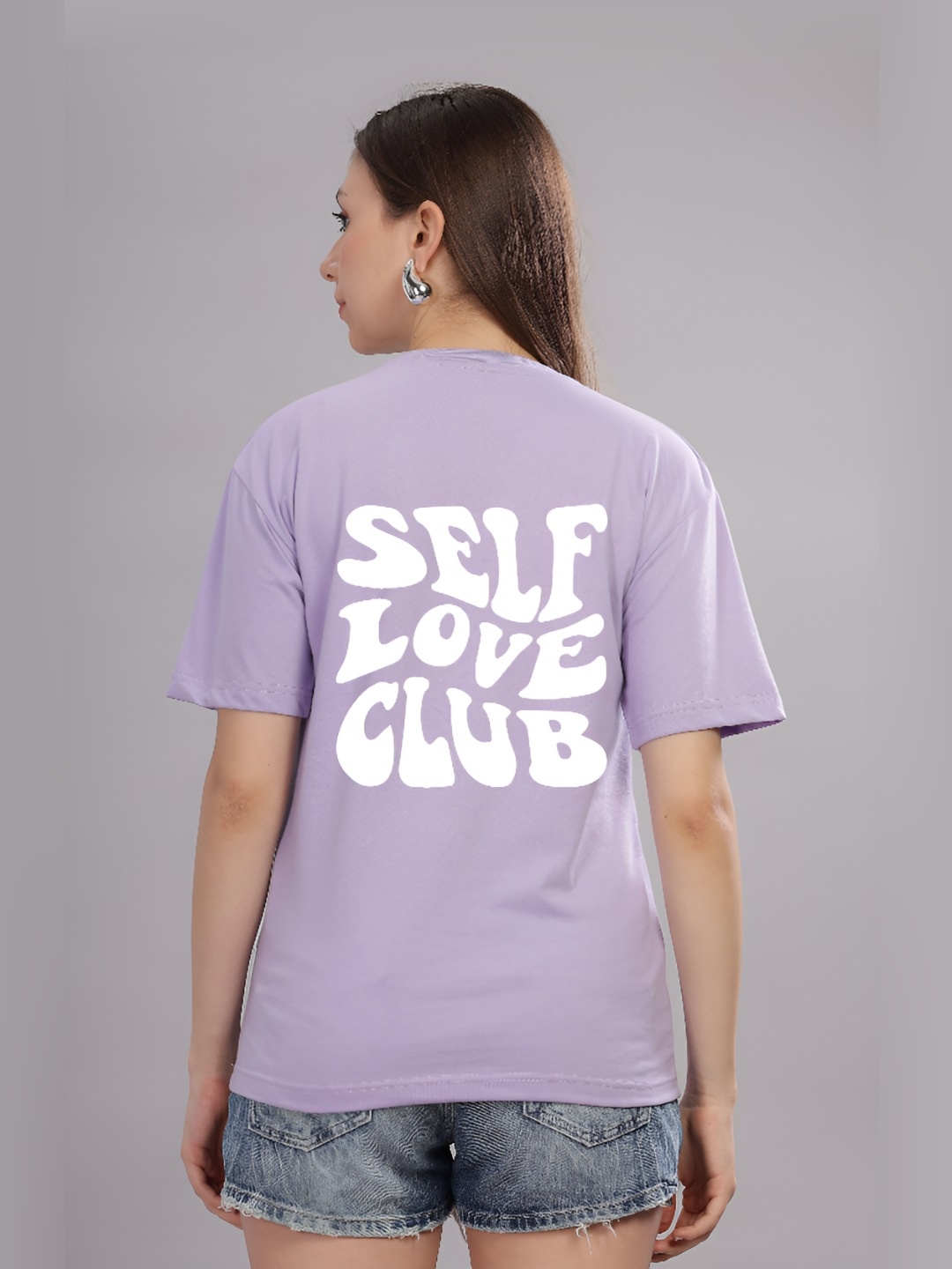 

FALTU.CO Women Printed Drop-Shoulder Sleeves Pure Cotton T-shirt, Lavender