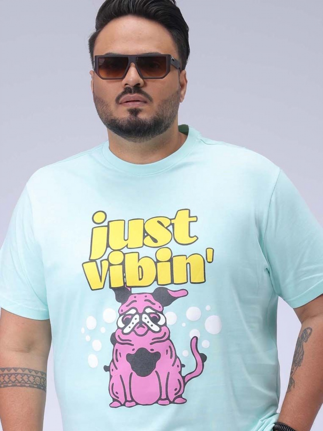 

Hardsoda by The Indian Garage Co Men Plus Size Graphic Printed Round Neck Cotton T-shirt, Blue
