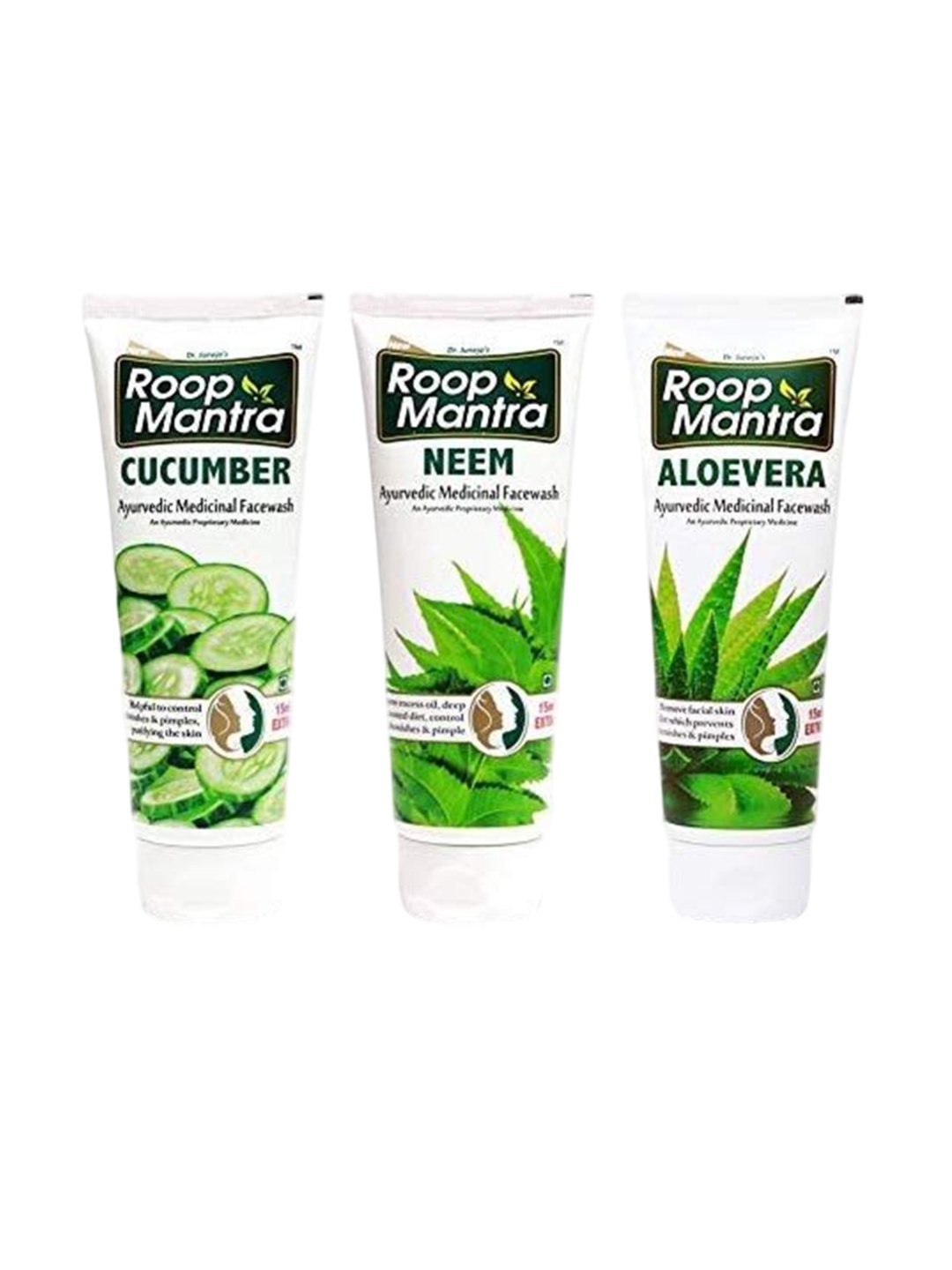 

Roop Mantra Set Of 3 Cucumber, Neem Ayurvedic Medicinal Face Wash-115 ml Each, White