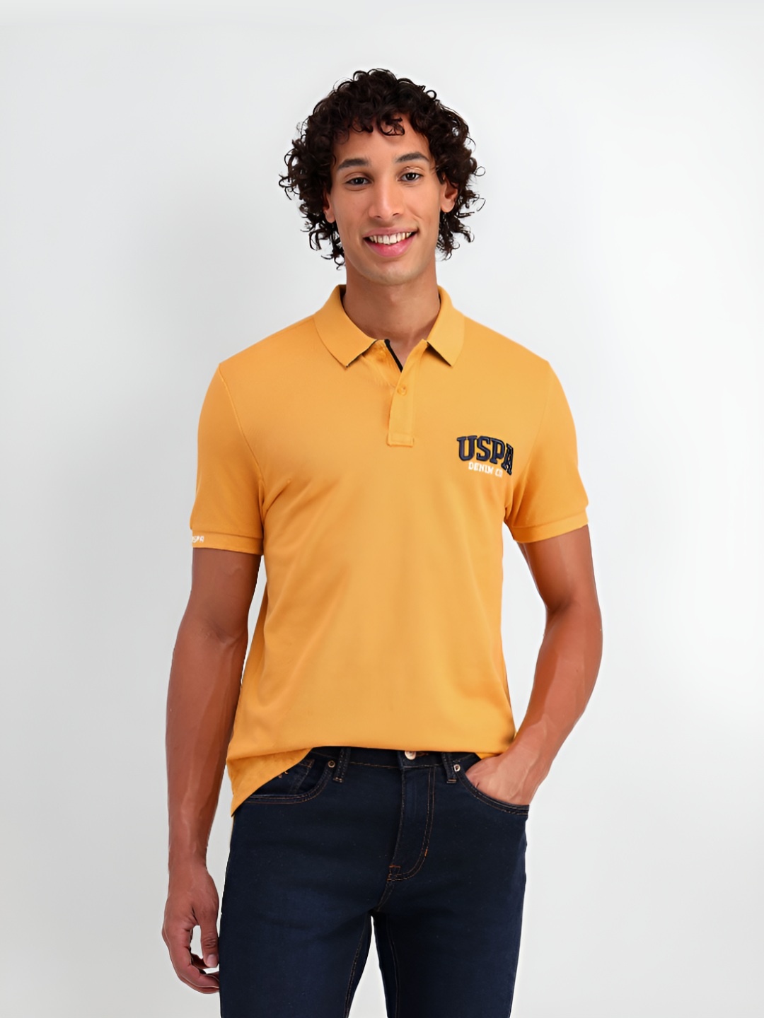 

U.S. Polo Assn. Denim Co. Men Brand Logo Printed Polo Collar T-shirt, Yellow