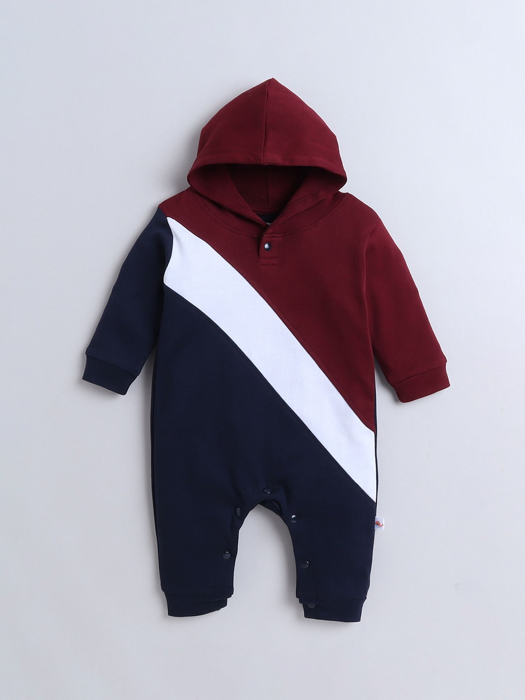 

BUMZEE Infants Boys Colourblocked Cotton Hooded Romper, Maroon