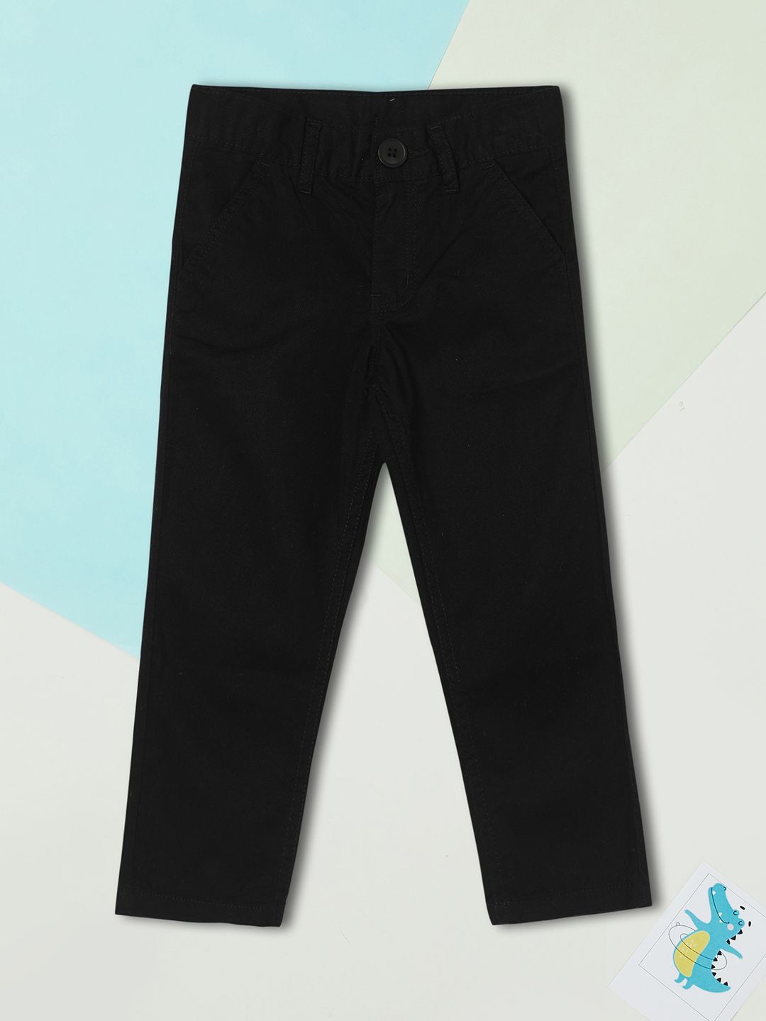 

max Boys Solid Mid-Rise Regular Fit Chinos Trousers, Black