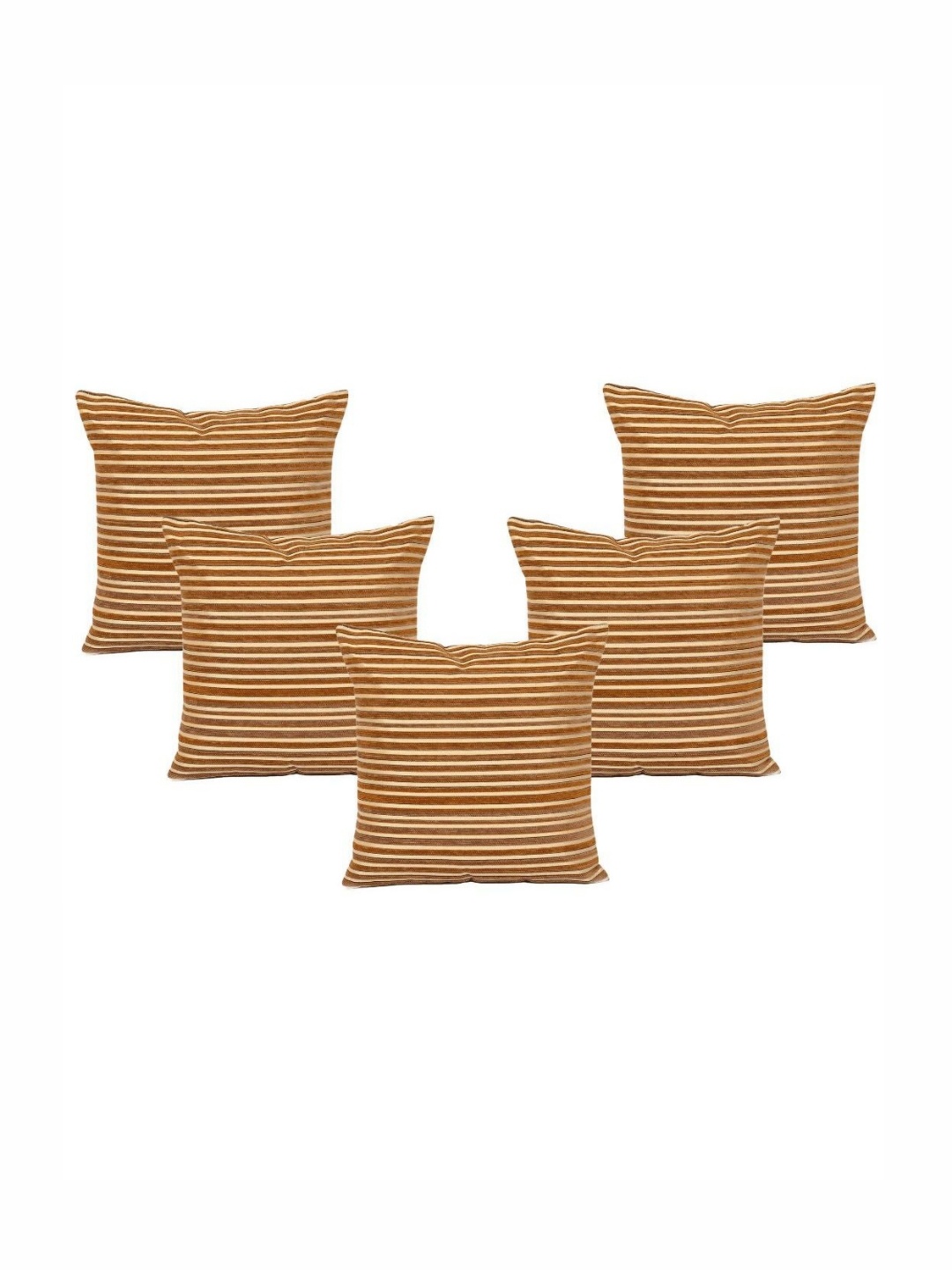 

Saral Home Brown & Gold-Toned 5 Pieces Striped Square Cushion Covers