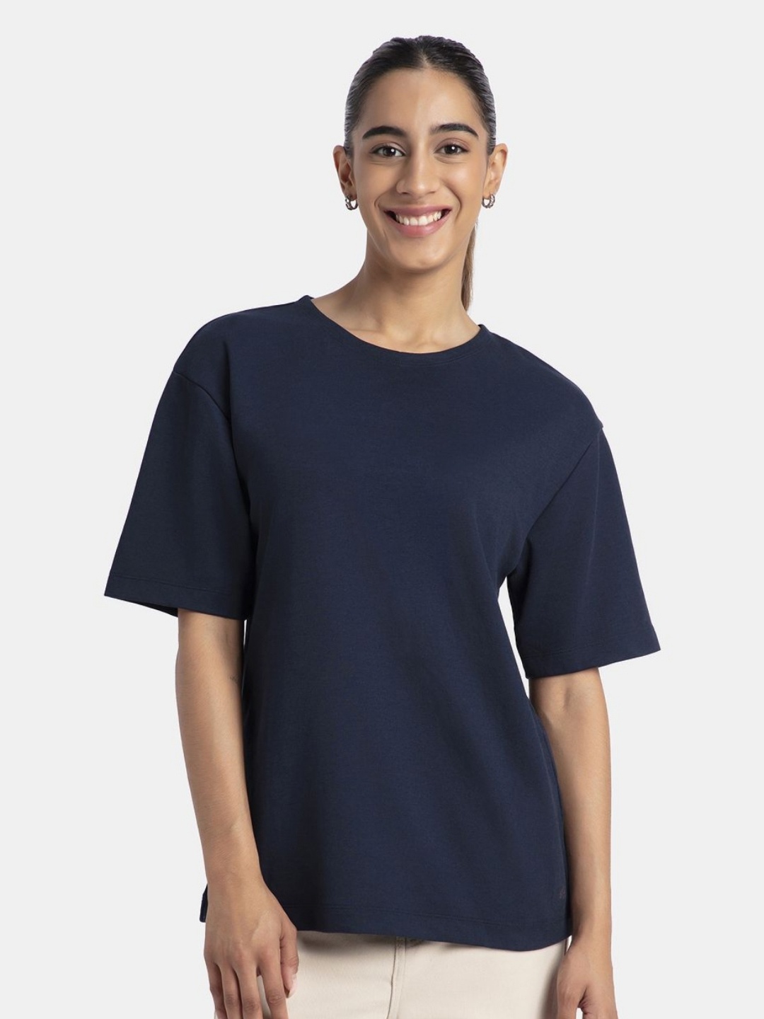 

Jockey Polyester Cotton Oversized Fit Solid Tshirt with StayFresh Treatment-A162, Navy blue