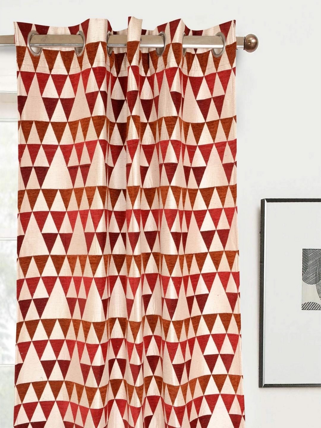 

Saral Home Red & Off White Geometric Black Out Window Curtain