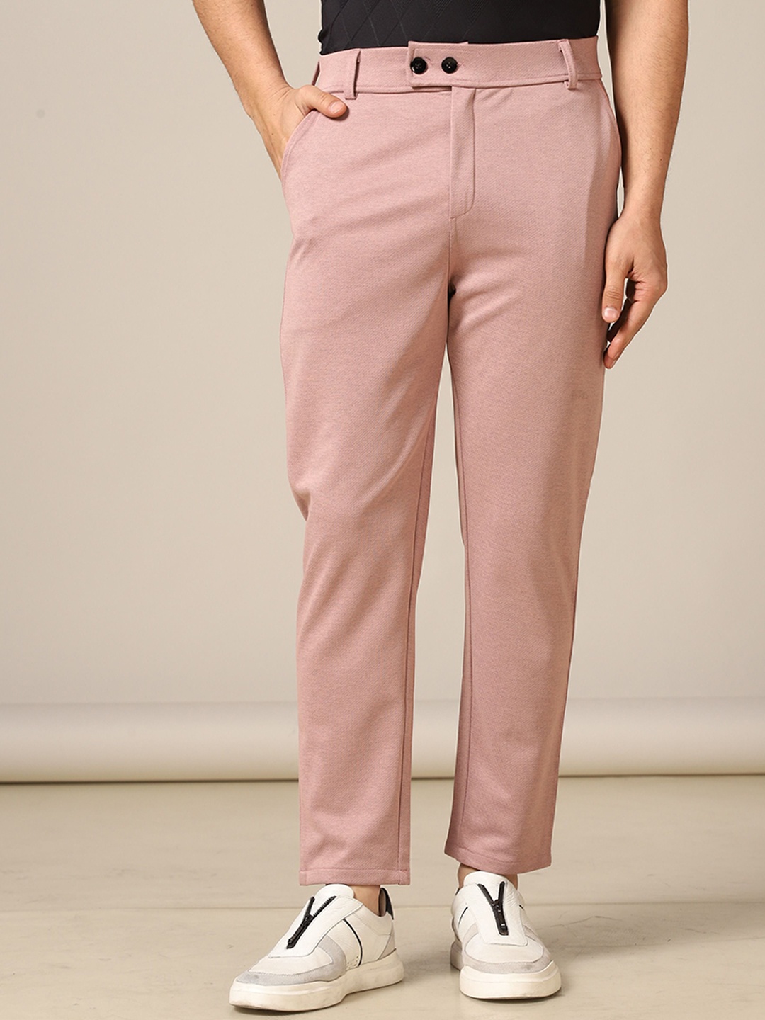 

TAGDO Men Easy Wash Regular Casual Trousers, Pink