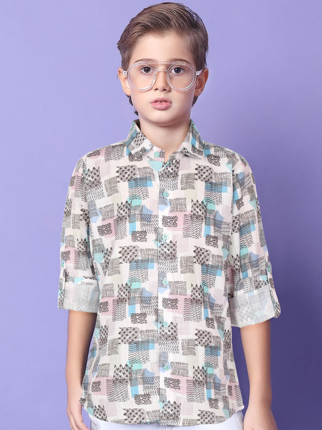 

MashUp Boys Classic Opaque Printed Casual Shirt, Green