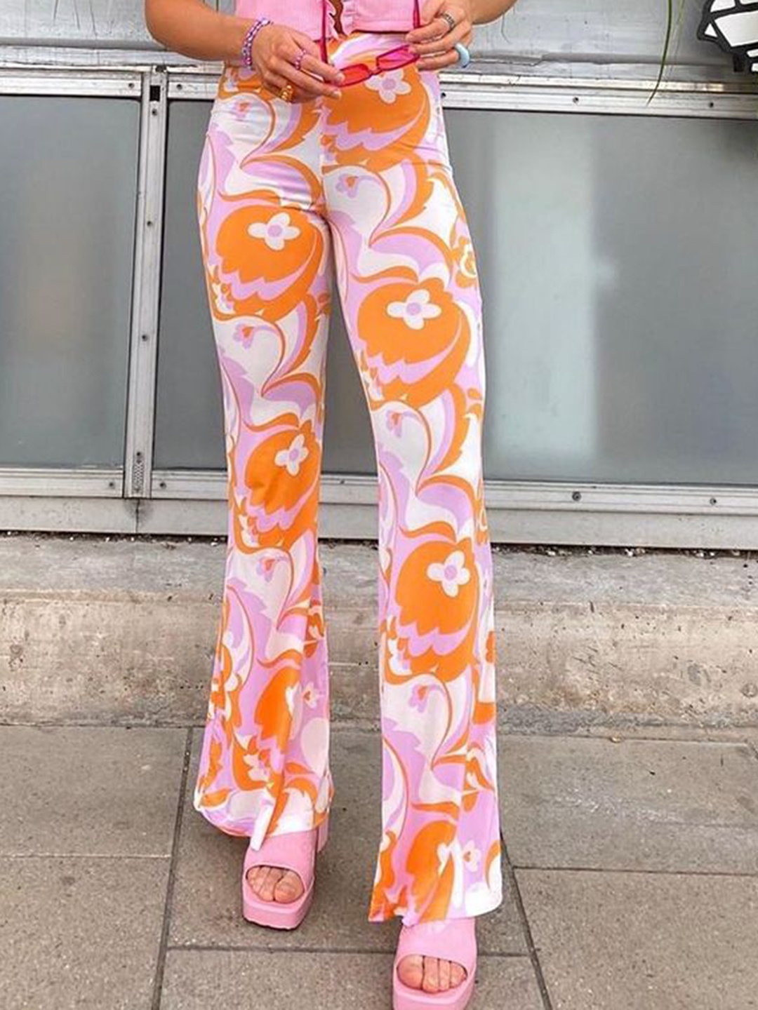 

KPOP Original Women Animal Printed Mid-Rise Regular Fit Trousers, Orange