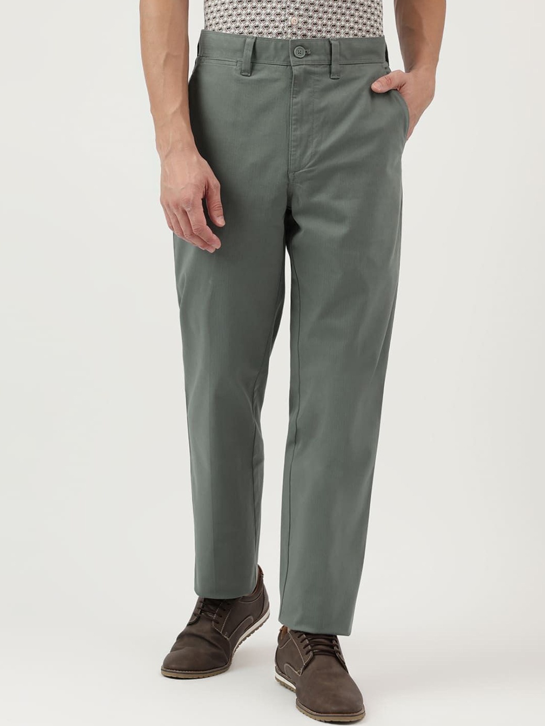 

Marks & Spencer Men Solid Mid-Rise Regular Fit Chinos Trousers, Green