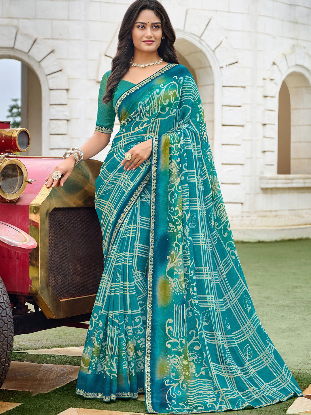 

Laxmipati Sequinned Poly Chiffon Saree, Blue