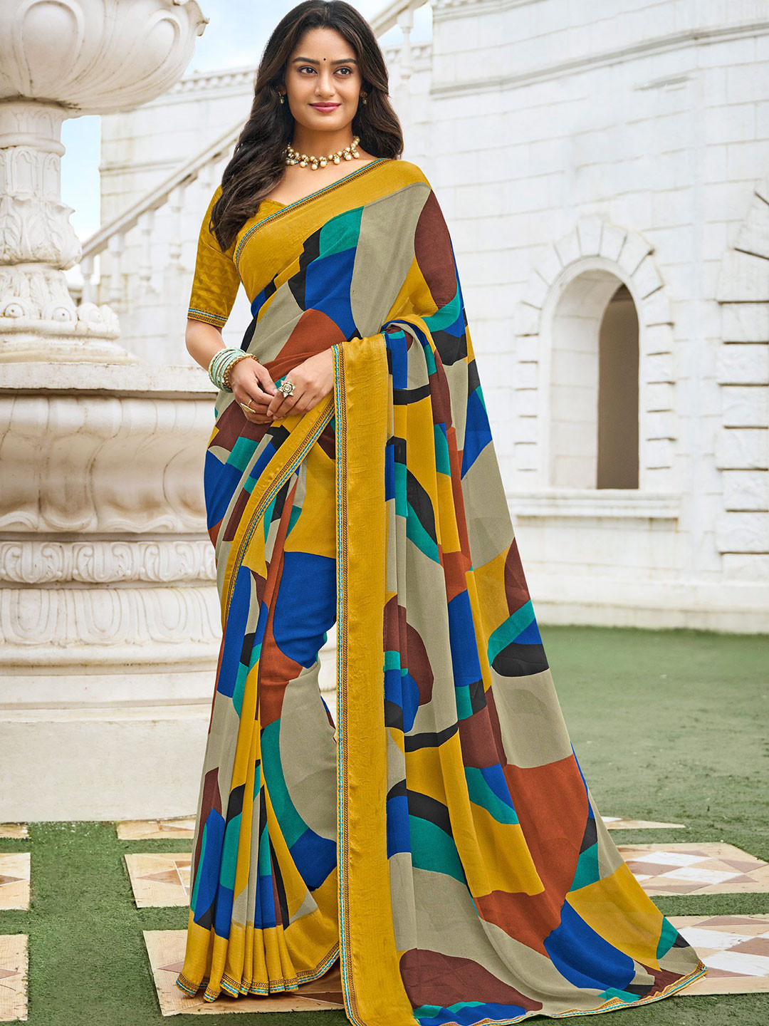 

Laxmipati Sequinned Satin Saree, Yellow