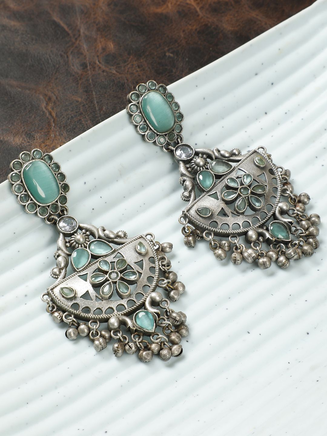 

VIVAZS Peacock Shaped Chandbalis Earrings, Silver