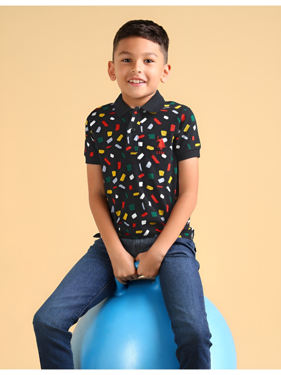

U.S. Polo Assn. Kids Boys Abstract Printed Polo Collar Cotton T-shirt, Navy blue