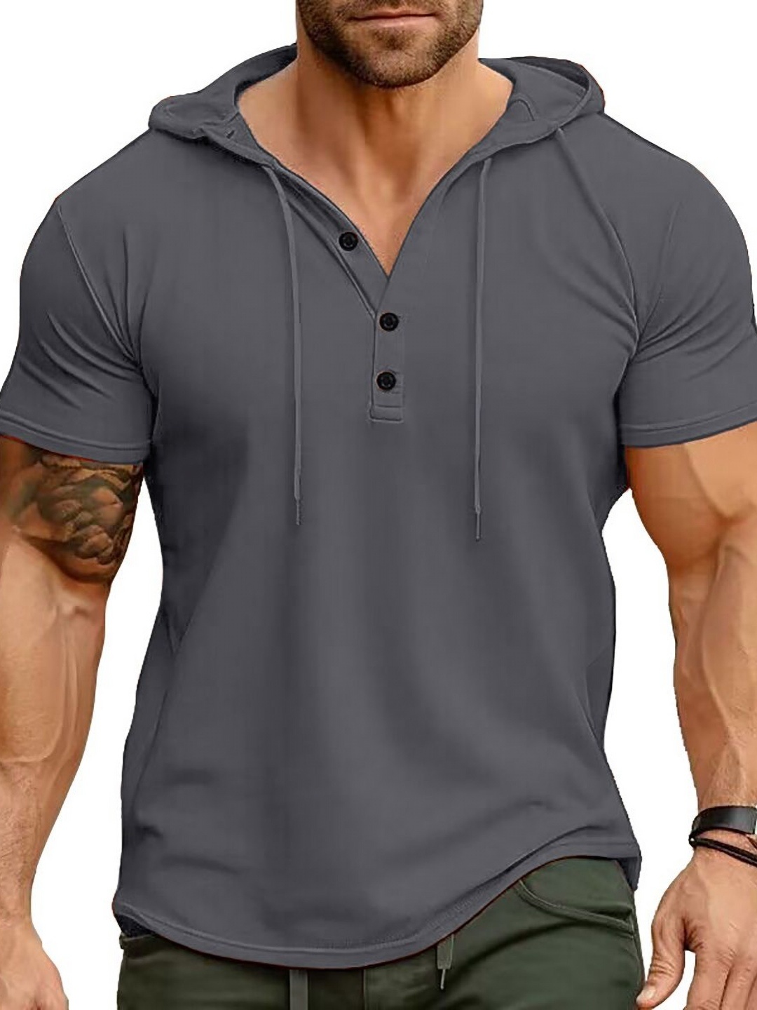 

StyleCast x Revolte Men Solid Hood Cotton T-shirt, Grey
